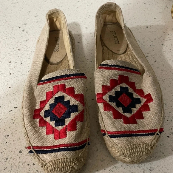 Soludos Embroidered Aztec Print Espadrille Loafer Flats​​​​ - Picture 1 of 6